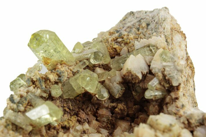 Lustrous, Yellow Apatite Crystals on Feldspar - Morocco #251139